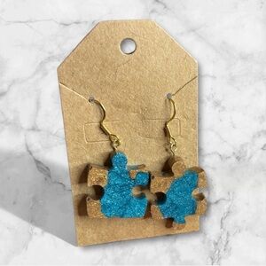 Blue and Gold Puzzle Piece Earrings